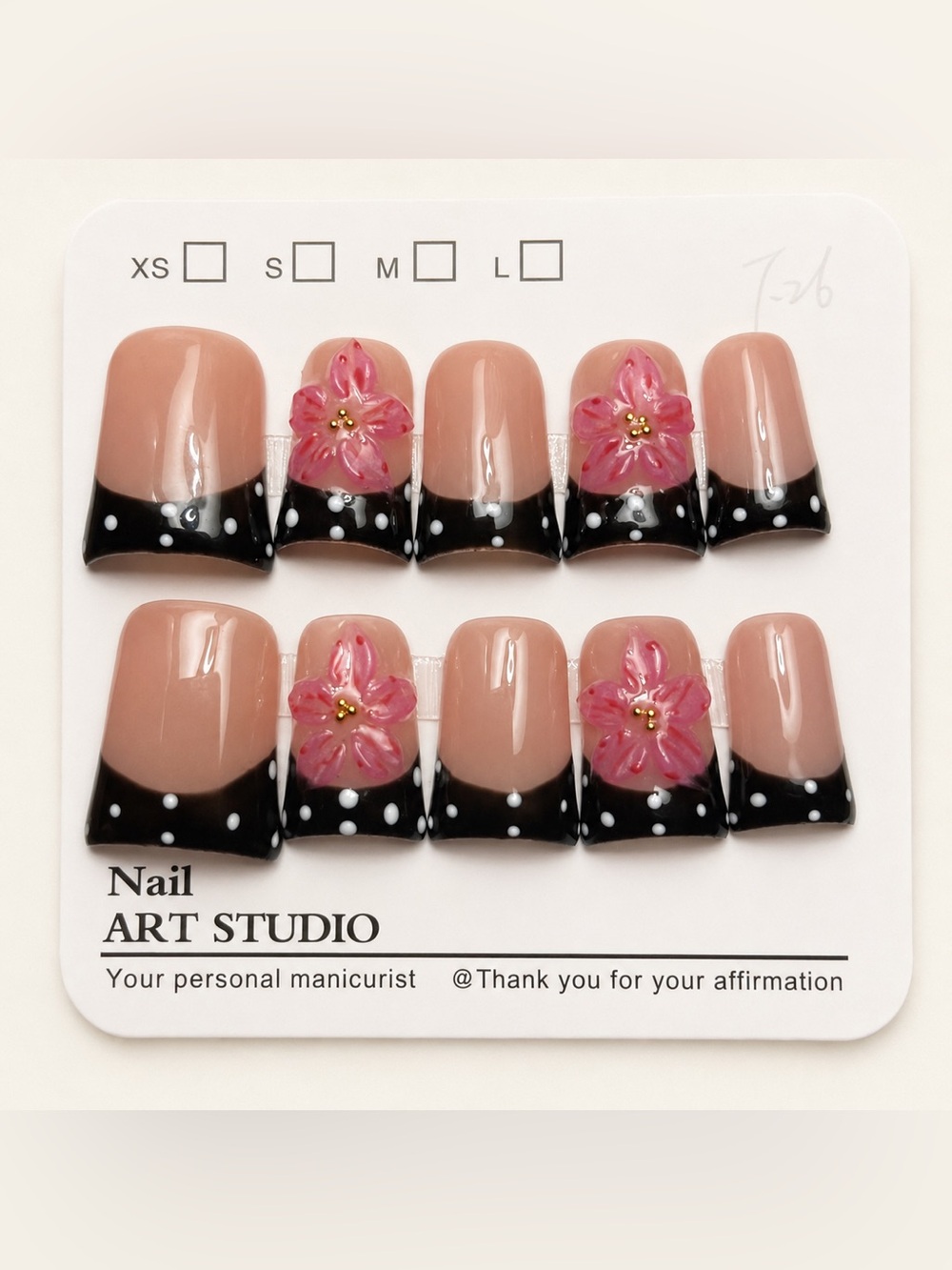 NEW Glossy Polka Dot Coquette French Tip Duck Nails | 3D Floral Press On | Large